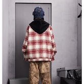 Unisex Jacket Retro Patchwork Plaid Coat for Men and Women Couple Cardigan Hooded Hooded Jacket